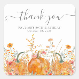 85th Birthday Pumpkin Wildflower Custom Bedankt Vierkante Sticker