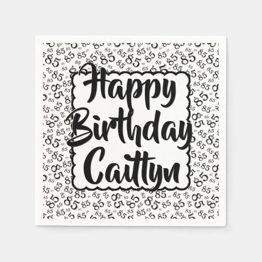 85th Birthday Random Number Pattern Scallop Zwart Servet (Voorkant)