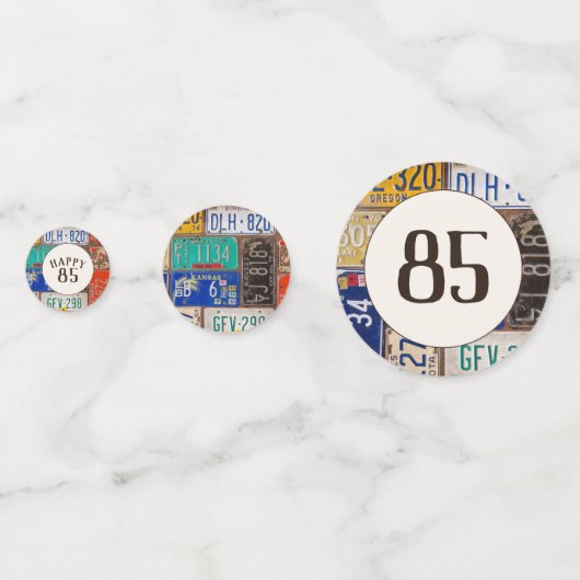 85th Birthday Retro Licence Borden Confetti (Voorkanten)