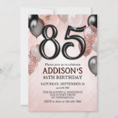 85th Birthday Roos Gouden Ballonnen Uitnodiging (Voorkant)