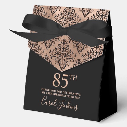 85th Birthday Rose Gold Damask Thank You  Bedankdoosjes (Voorkant)