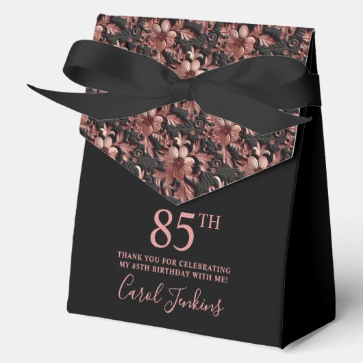 85th Birthday Rose Gold Floral Thank You  Bedankdoosjes (Voorkant)