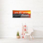 85th Birthday Sign Vissen Boat Sunset personaliser Spandoek (Insitu)