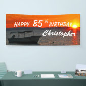 85th Birthday Sign Vissen Boat Sunset personaliser Spandoek (Beurs)