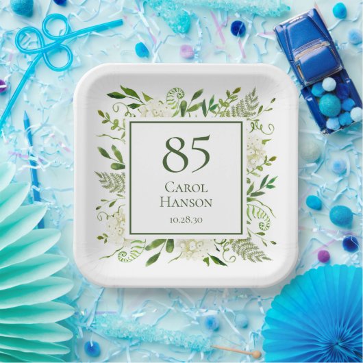 85th Birthday White Hydrangeas Papieren Bordje (Feest)