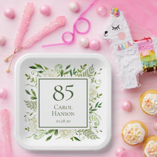 85th Birthday White Hydrangeas Papieren Bordje (Feest)