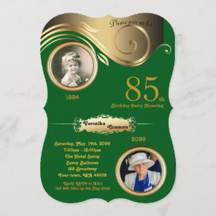 85th, Birthday Woman age, art deco, green gold Kaart