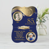 85th, Birthday Woman age, art deco, Navy gold Kaart (Staand voorkant)