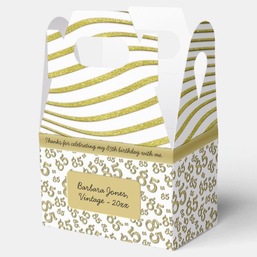85th Party Goud/Wit Willekeurig Getal Patroon Bedankdoosjes (Geopend)