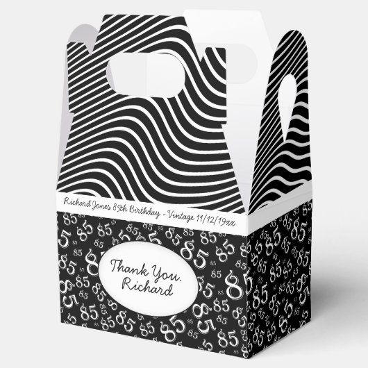 85th Party Zwart/Wit Willekeurig Getal Patroon Bedankdoosjes (Geopend)