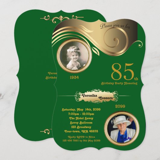 85th, Verjaardag Vrouw leeftijd, art deco, groen g Kaart (Voorkant / Achterkant)