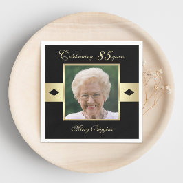 85th Verjaardagsfeestfoto op zwart papier Servet