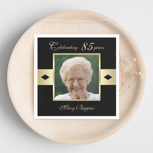85th Verjaardagsfeestfoto op zwart papier Servet