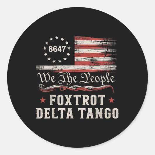 8647 Foxtrots Deltas Tangos America Flag Ronde Sticker (Voorkant)