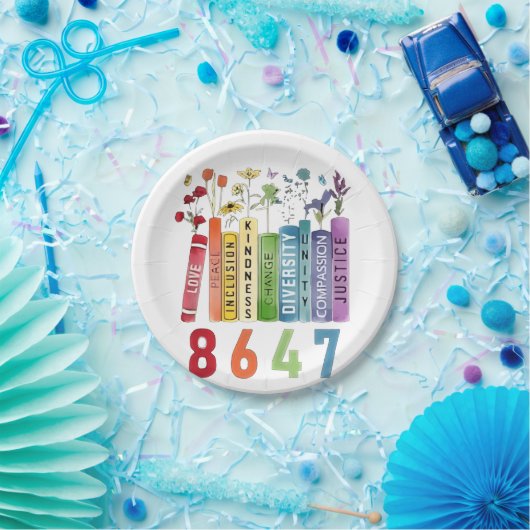 8647 Subtiel anti-Trump anti-MAGA 86 47 bloemrijk  Papieren Bordje (Feest)