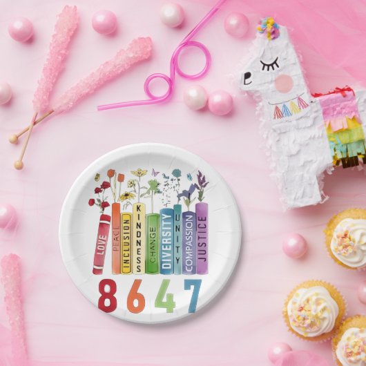 8647 Subtiel anti-Trump anti-MAGA 86 47 bloemrijk  Papieren Bordje (Feest)