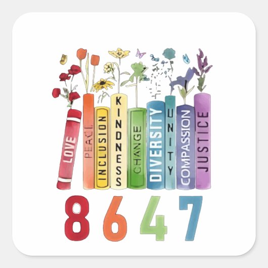 8647 Subtiele Anti Trump Anti MAGA 86 47 Bloemen L Vierkante Sticker (Voorkant)