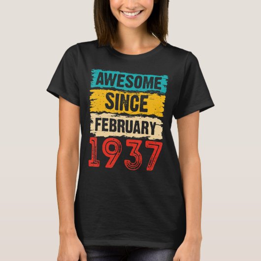 86 jaar Geweldige sinds februari 1937 86e geboorte T-shirt (Voorkant)