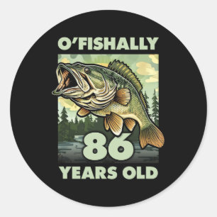 86 jaar oude visser O'fishally 86 Gevist 86e b Ronde Sticker