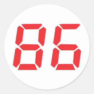86 zesentachtig rode wekker digitaal nummer ronde sticker