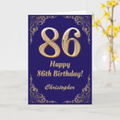 86e Birthday Navy Blue en Gold Glitter Lijst Kaart (Gele Bloem)