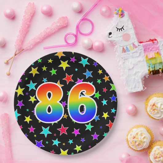 86e evenement: Bold, Fun, Kleurrijke Regenboog 86 Papieren Bordje (Feest)