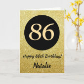 86e Happy Birthday Zwart en Goud Glitter Kaart (Gele Bloem)