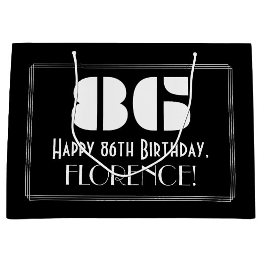 86e verjaardag ~ Art Deco geïnspireerde look "86"  Groot Cadeauzakje (Voorkant)