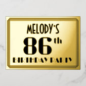 86e verjaardag: Art Deco Kijk "86" en naam Folie Uitnodiging (Voorkant)