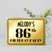 86e verjaardag: Art Deco Kijk "86" en naam Folie Uitnodiging (Staand Voorkant)