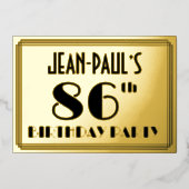 86e verjaardag — Art Deco look "86" + Naam Folie Uitnodiging (Voorkant)