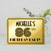 86e verjaardag — Art Deco Style "86" en naam Folie Uitnodiging (Staand Voorkant)