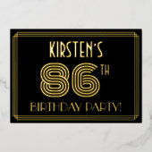 86e verjaardag — Art Deco Style "86" + Naam Folie Uitnodiging (Voorkant)