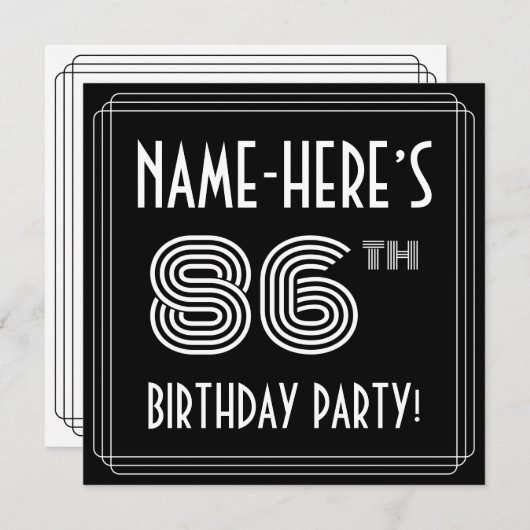 86e verjaardag: Art Deco Style met aangepaste naam Kaart (Voorkant / Achterkant)