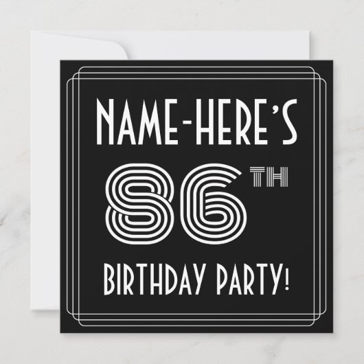 86e verjaardag: Art Deco Style met aangepaste naam Kaart (Voorkant)