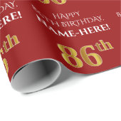 86e verjaardag: Elegant, rood, Faux Gold look Cadeaupapier (Rol Hoek)