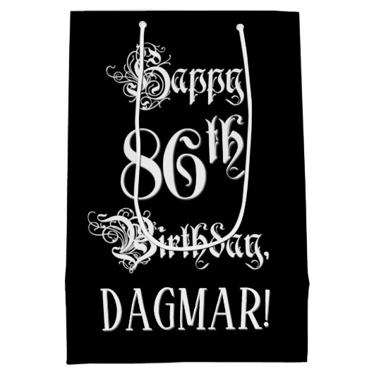 86e verjaardag: Fancy, elegant script + aangepaste Medium Cadeauzakje (Achterkant)