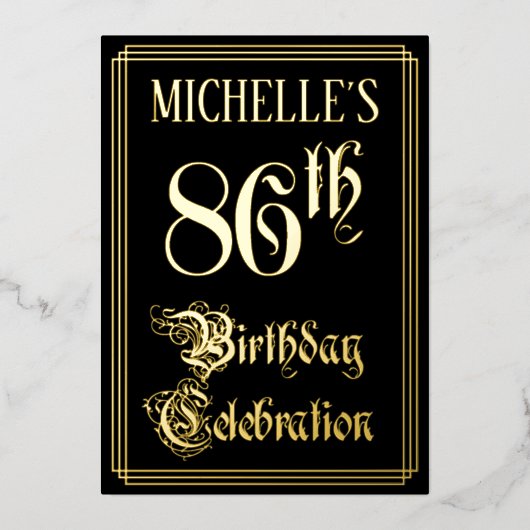 86e verjaardag — Fancy script en aangepaste naam Folie Uitnodiging (Voorkant)