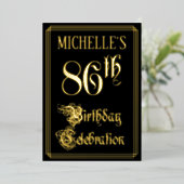 86e verjaardag — Fancy script en aangepaste naam Folie Uitnodiging (Staand Voorkant)