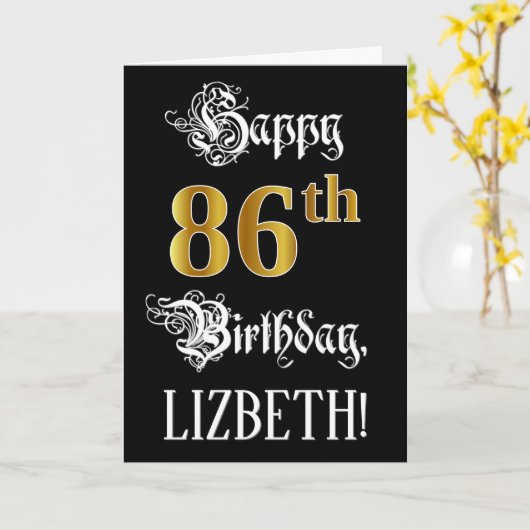 86e verjaardag — Fancy script; Faux Gold Kijk; naa Kaart (Gele Bloem)