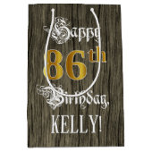 86e verjaardag: Faux Gold look & Faux Wood Pattern Medium Cadeauzakje (Voorkant)