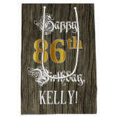 86e verjaardag: Faux Gold look & Faux Wood Pattern Medium Cadeauzakje (Achterkant)