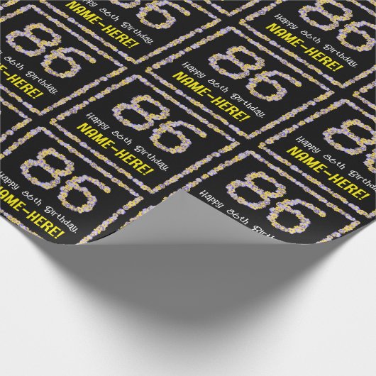 86e verjaardag: Floral Flowers Number, Custom Name Cadeaupapier (Hoek)