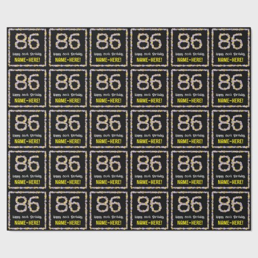 86e verjaardag: Floral Flowers Number, Custom Name Cadeaupapier (Zoom)