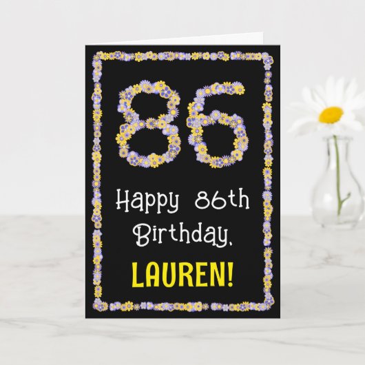 86e verjaardag: Floral Flowers Number, Custom Name Kaart (Kleine Plant)