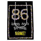 86e verjaardag: Floral Flowers Number, Custom Name Medium Cadeauzakje (Achterkant)