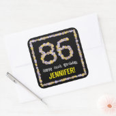 86e verjaardag: Floral Flowers Number, Custom Name Vierkante Sticker (Envelop)