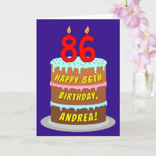 86e verjaardag: Fun Cake and Candles + Custom Name Kaart
