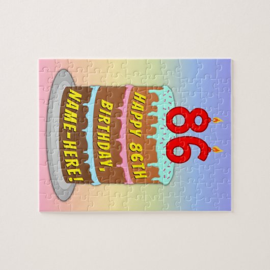 86e verjaardag: Fun Cake and Candles + Custom Name Legpuzzel (Horizontaal)
