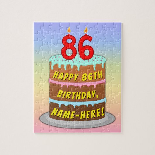 86e verjaardag: Fun Cake and Candles + Custom Name Legpuzzel (Verticaal)